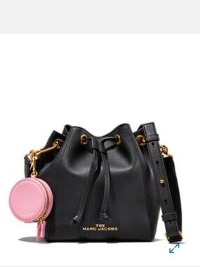 MARC JACOBS Black Leather Bucket Bag with Pink Pouch